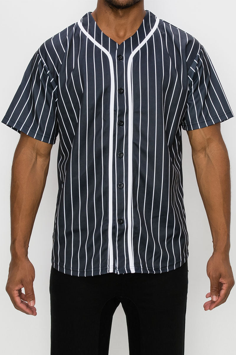Pin Striped Baseball Jersey Black / XL