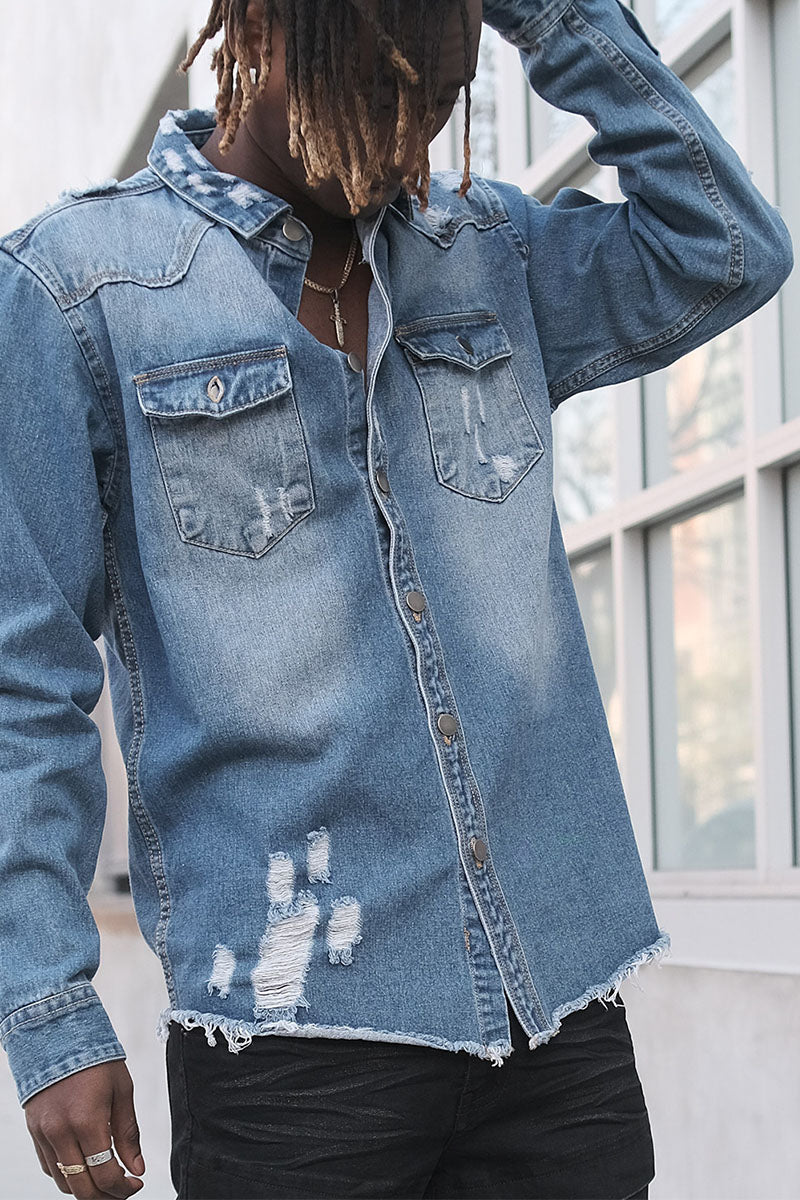 Ripped Denim Overshirt – VICTORIOUSUSA