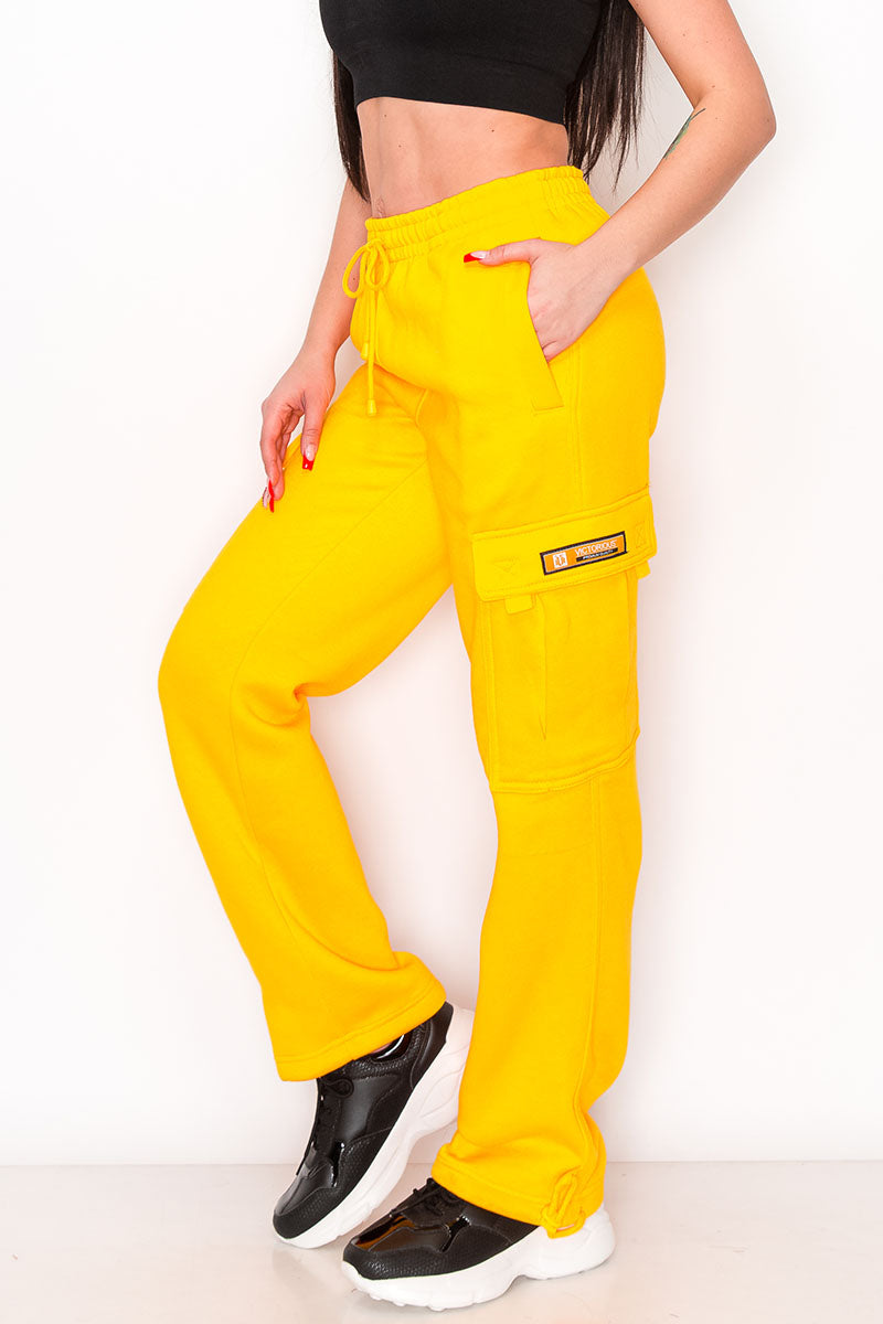 Unisex Fleece Heavy Weight Cargo Sweatpants - Neon Yellow