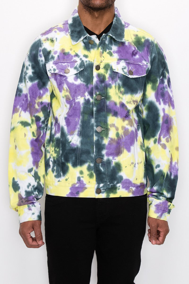 Denim jacket with sales tie dye sleeves