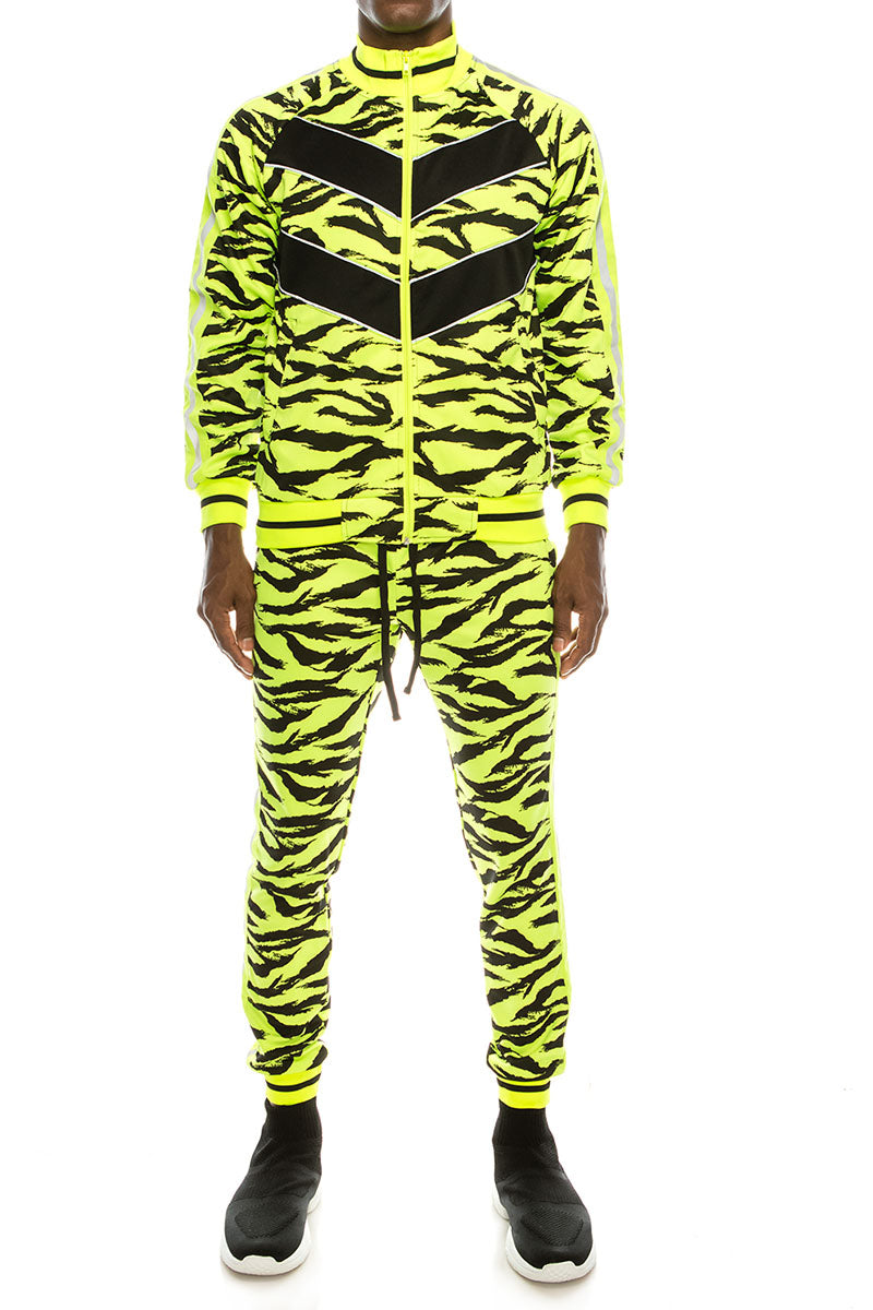 Reflective Tape Tiger Track Suit - Neon Yellow – VICTORIOUSUSA
