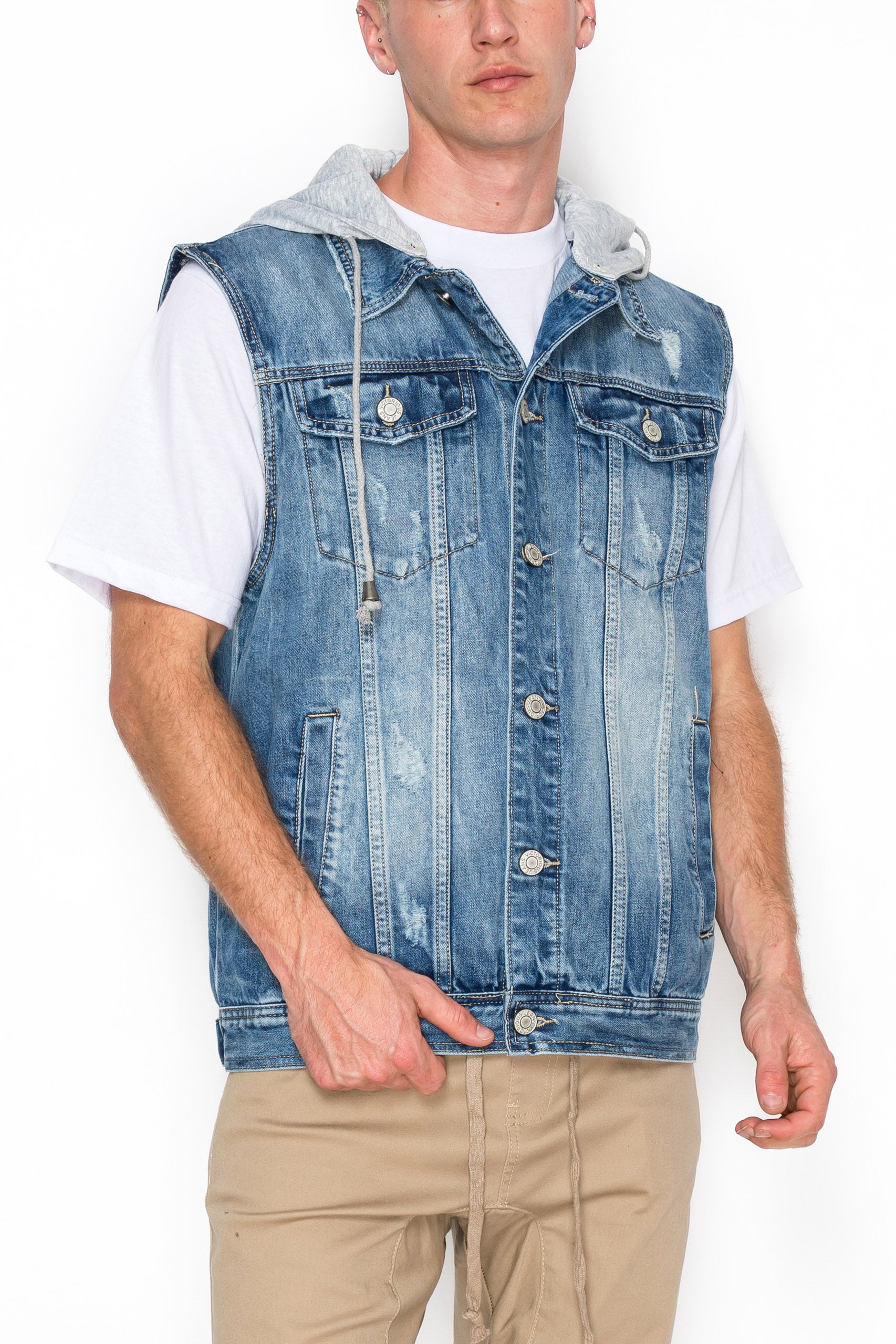 トップス GOA denim vest hoodie archive Men's Detachable Hood Denim Vest Lt. Indigo | VICTORIOUS