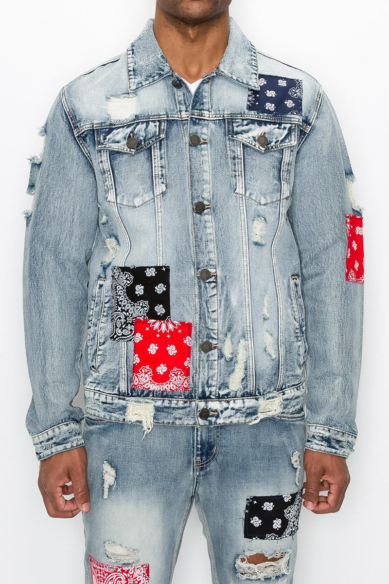 Bandana Patch Denim Jacket – VICTORIOUSUSA - Main Image