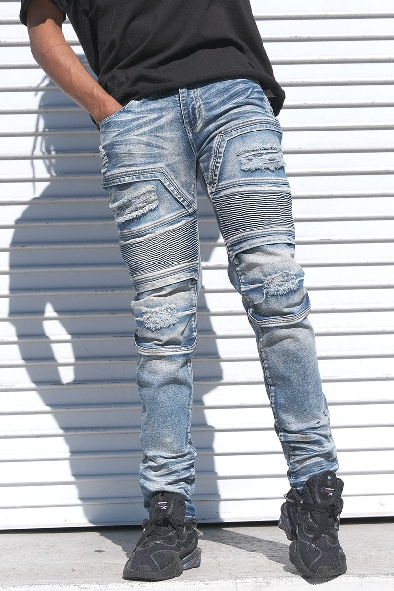 Fit Denim Jeans New Straight Denim Cargo Pants Biker Jeans Men Baggy Loose  Blue Jeans with Side Pockets Jeans Men, Blue, 30 : : Everything  Else