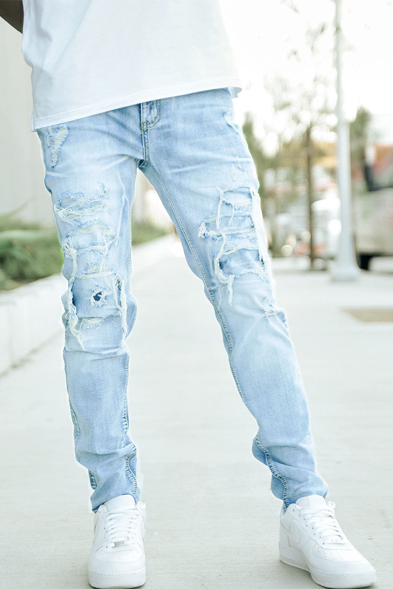 Rip Repair Denim Jeans Light Indigo