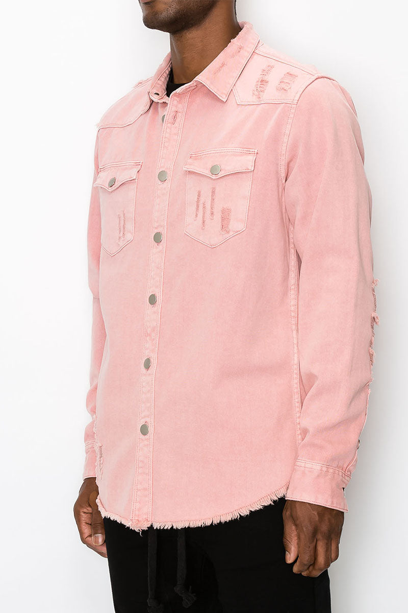 Ripped Denim Overshirt - Indi Pink