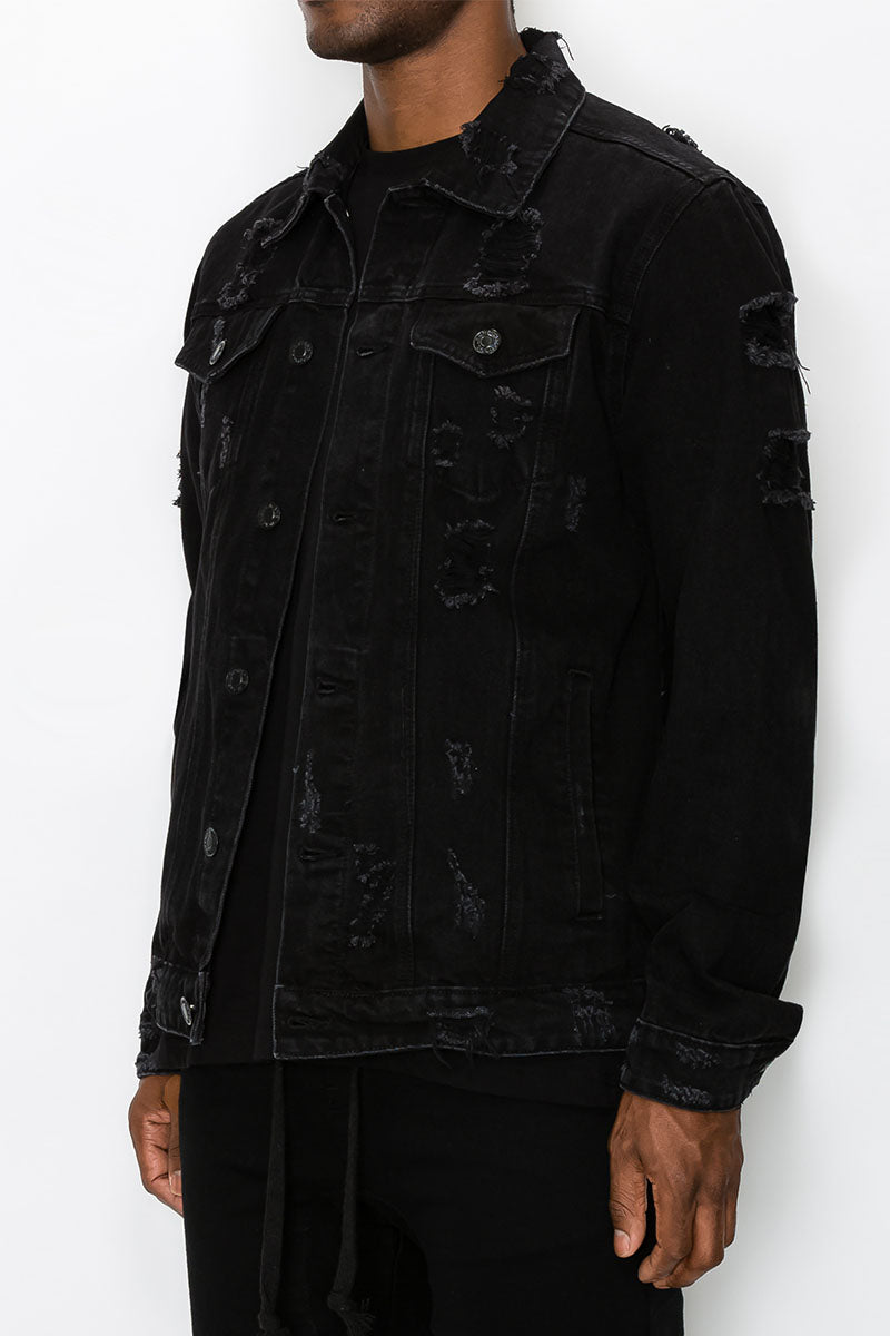 Men's Distressed Faded Denim Jacket Black | VICTORIOUS – VICTORIOUSUSA