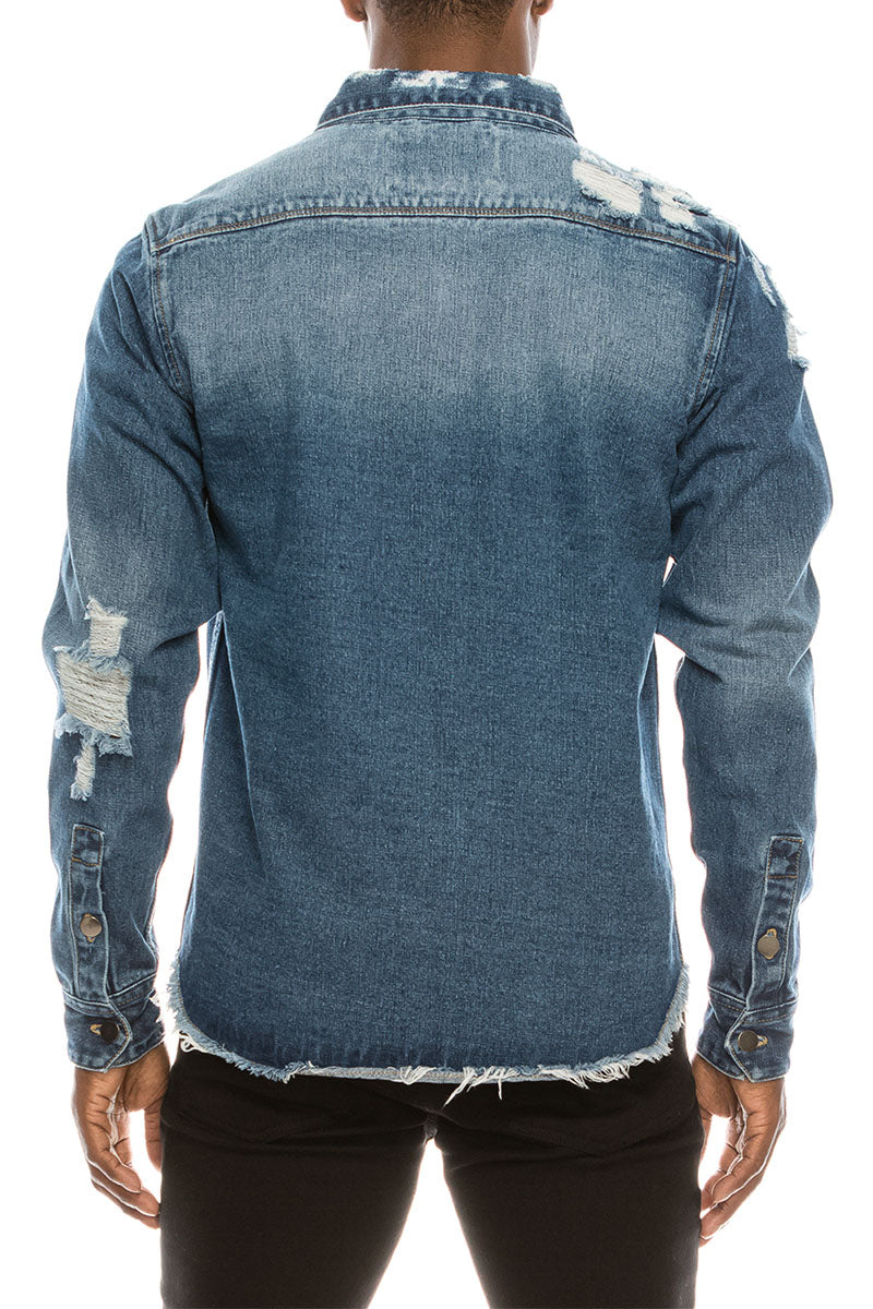 RIPPED DENIM OVERSHIRT - INDIGO