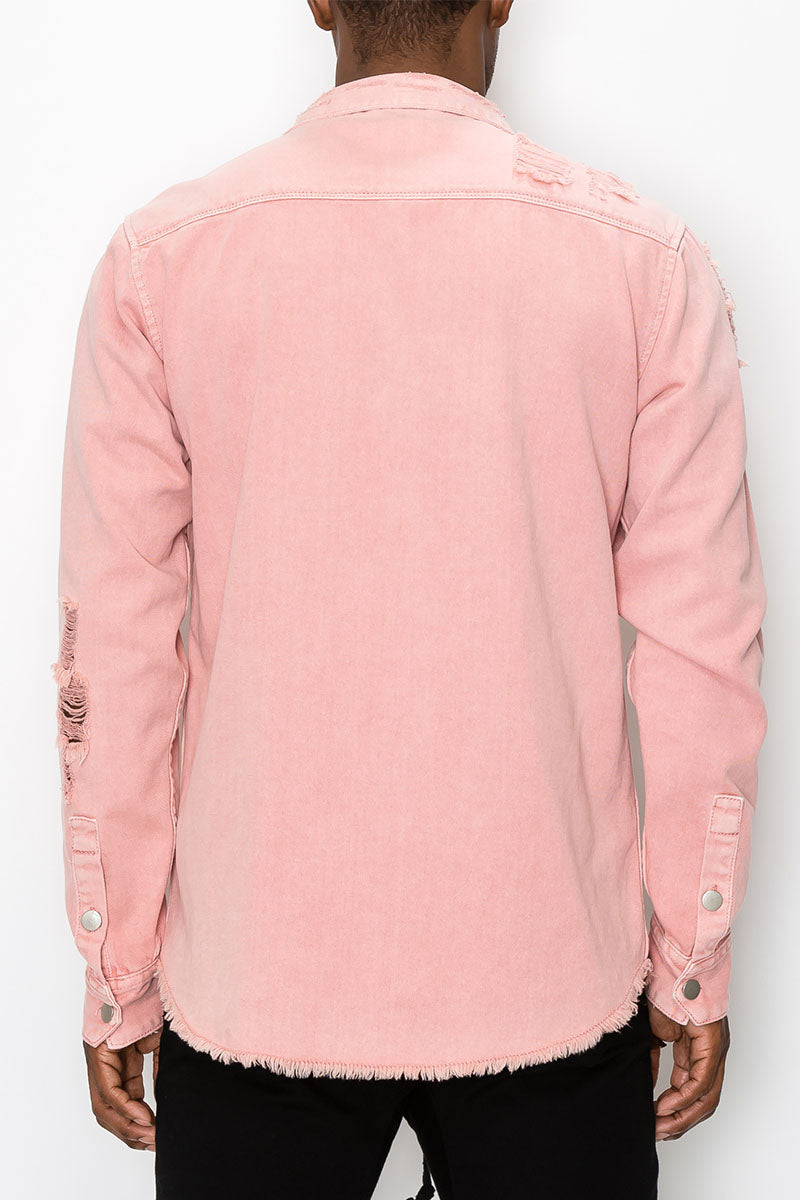 Ripped Denim Overshirt - Indi Pink