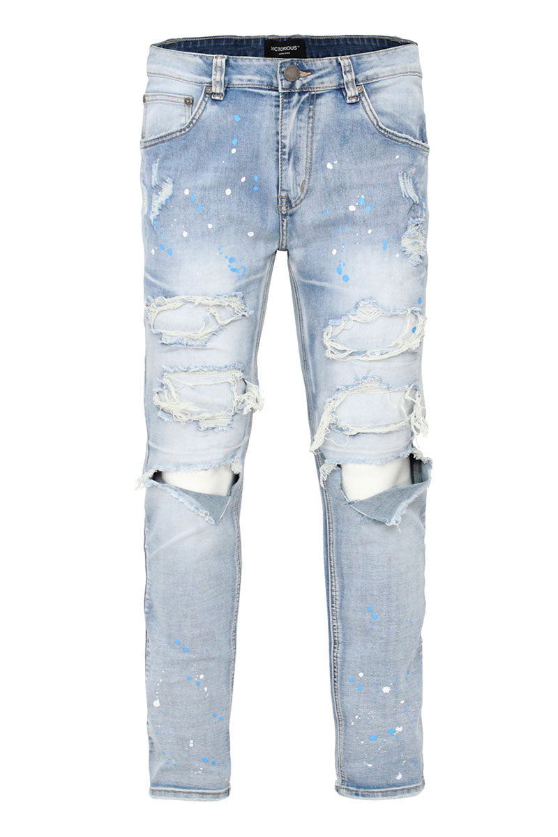 SPLATTER RIPPED DENIM JEANS