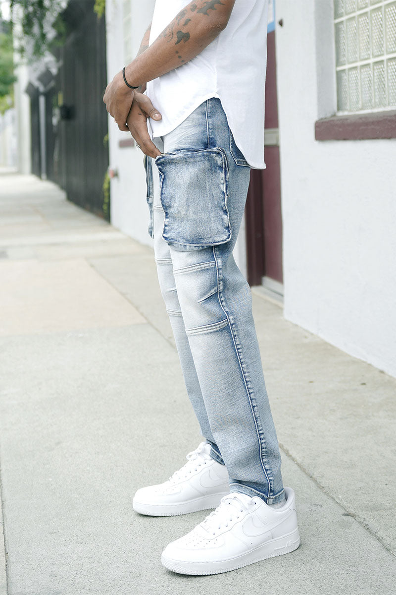 ZIPPER CARGO DENIM JEANS