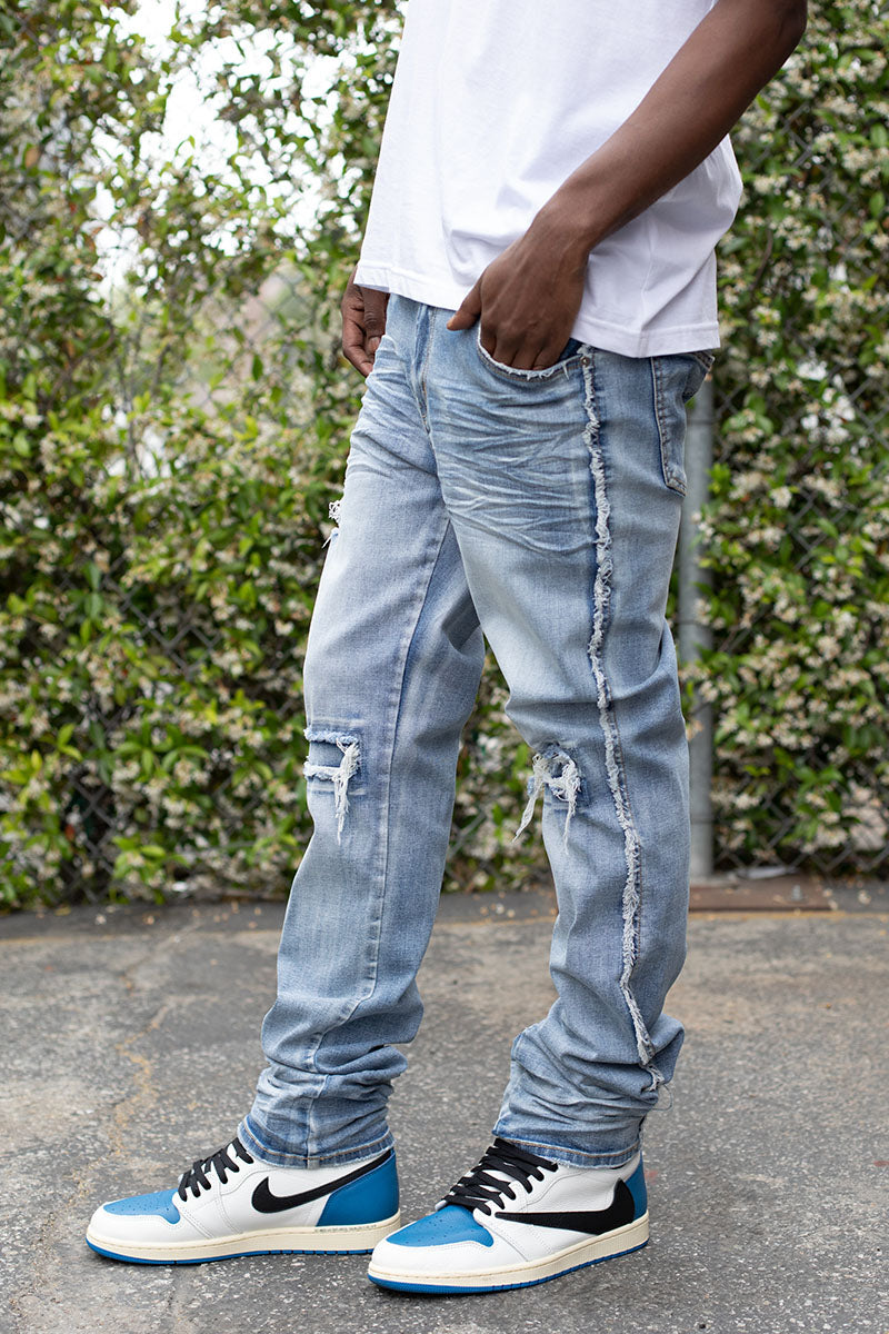 Stacked Fit Raw Edge Denim Jeans