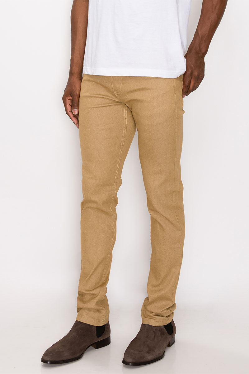 SKINNY RAW DENIM JEANS - KHAKI