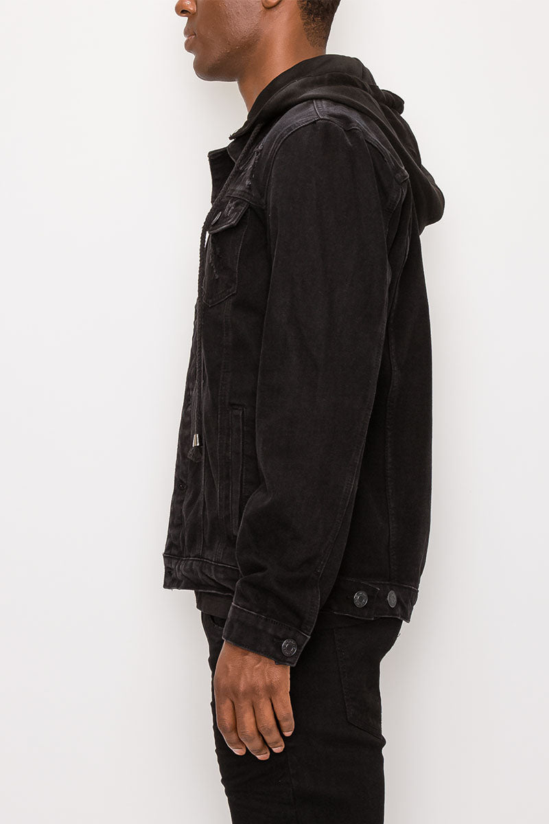 Detachable Hood Denim Jacket - Black