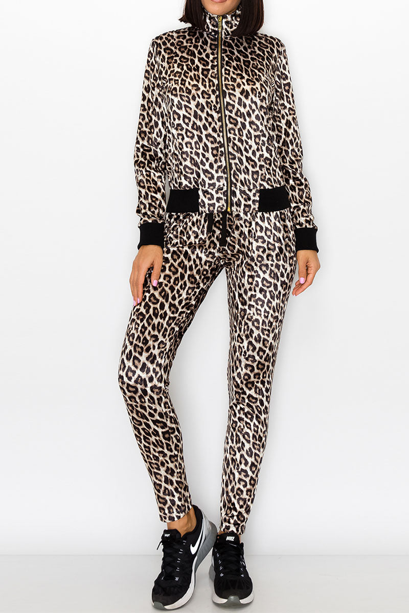 Women's velvet leopard track suits