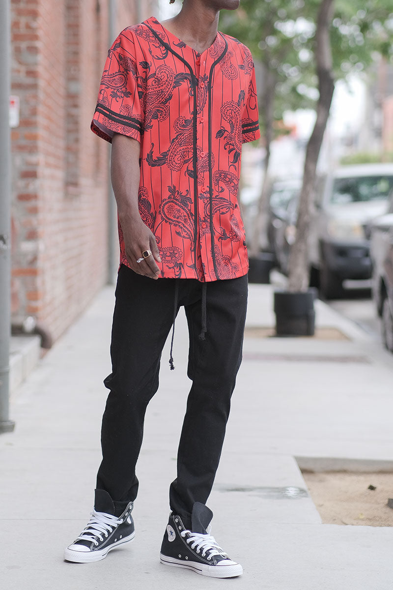 Pinstripe Bandana Baseball Jersey - Red