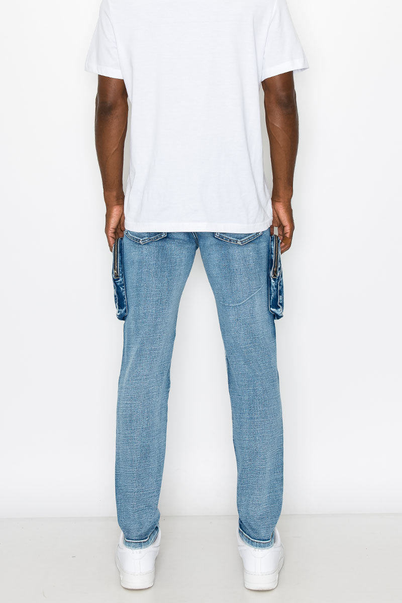 ZIPPER CARGO DENIM JEANS