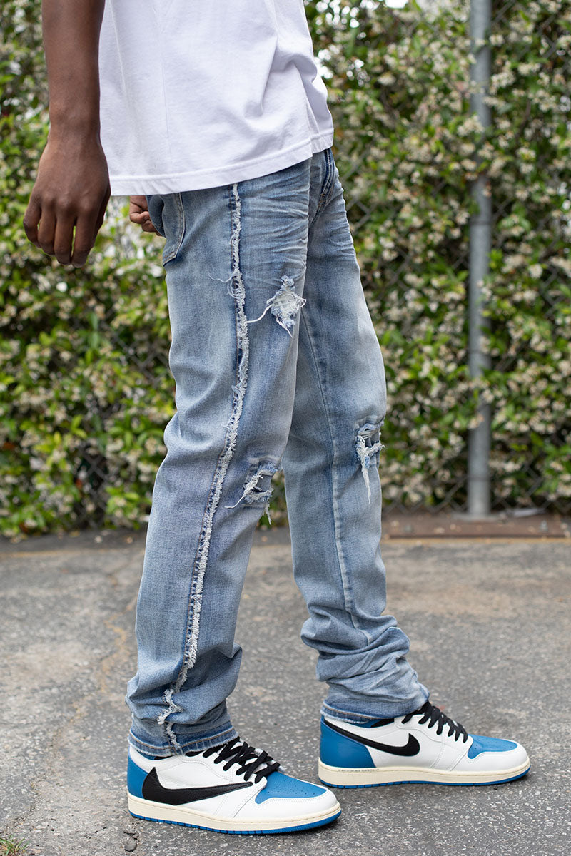 Stacked Fit Raw Edge Denim Jeans