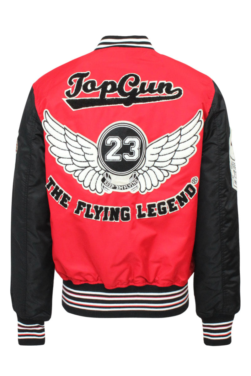 Top Gun Mens The Flying Legend Varsity Jacket Black Red