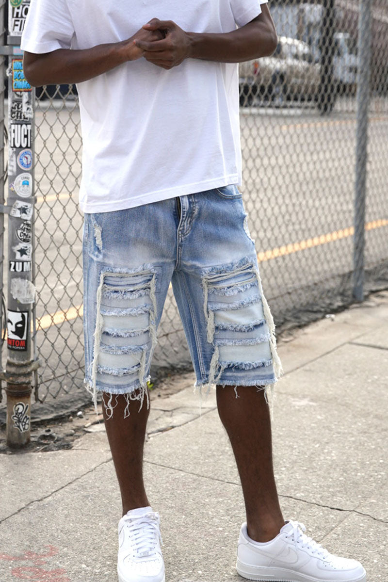 DISTRESSED DENIM SHORTS
