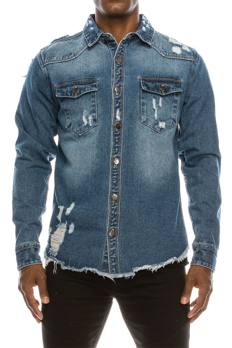 Ripped Denim Overshirt - Indigo