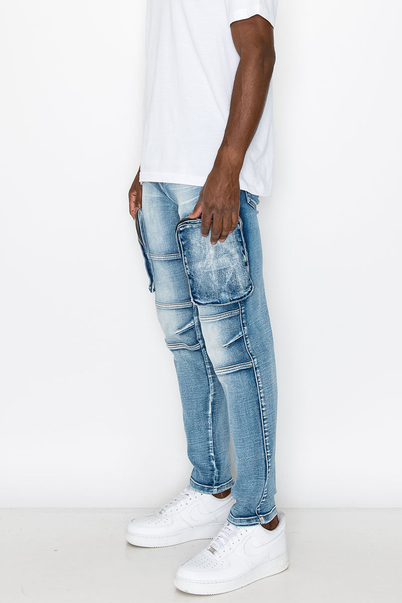 Zipper Cargo Denim Jeans