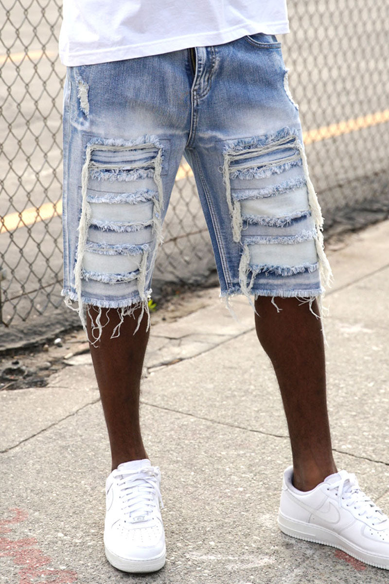 DISTRESSED DENIM SHORTS