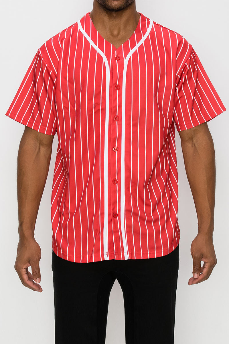 Pin Striped Baseball Jersey Red / L