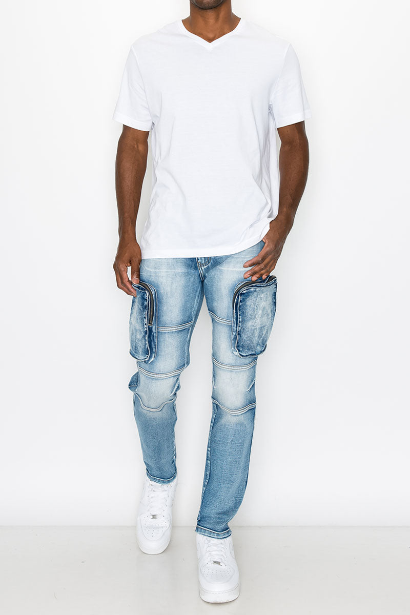 ZIPPER CARGO DENIM JEANS