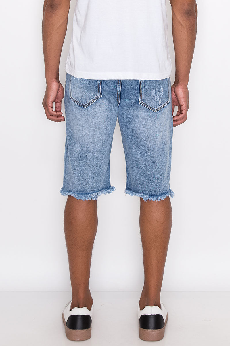 Heavy Distressed Denim Shorts - Indigo