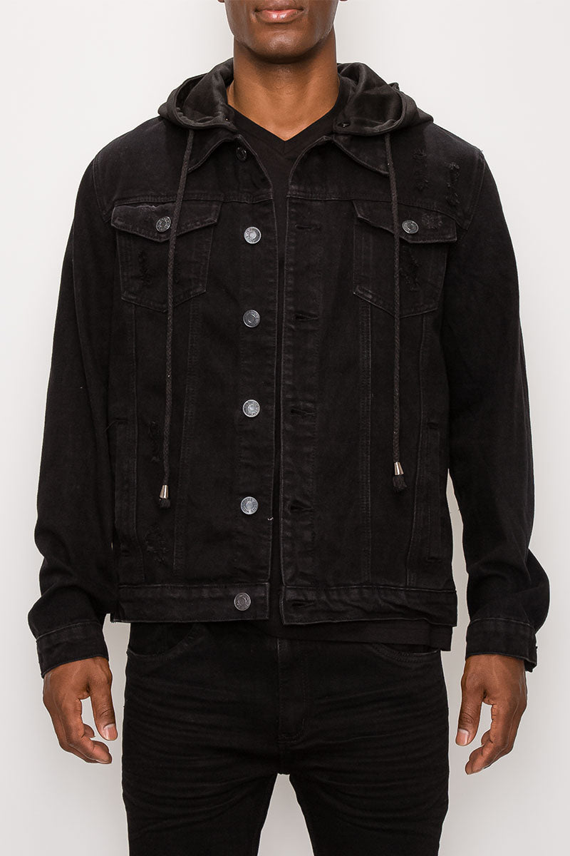 Detachable Hood Denim Jacket - Black