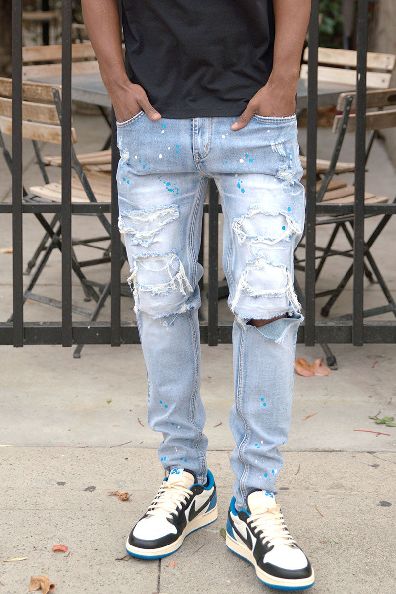 SPLATTER RIPPED DENIM JEANS