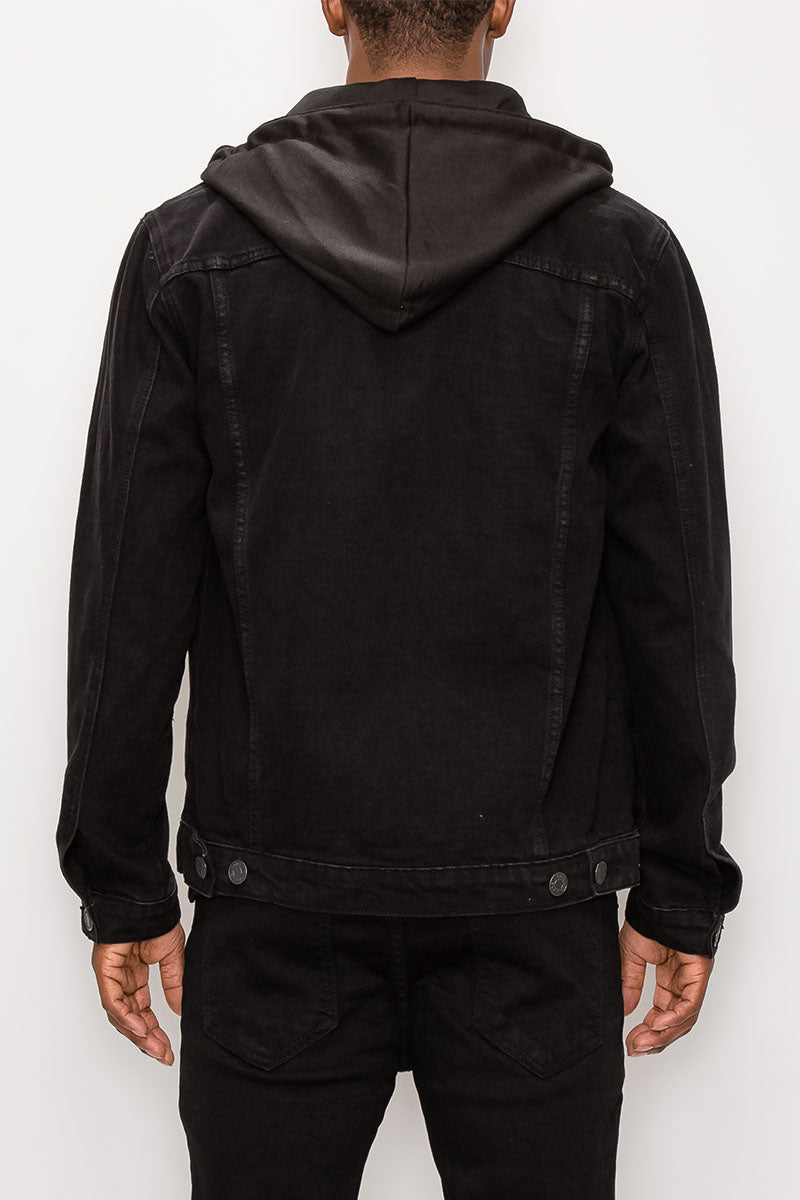 Detachable Hood Denim Jacket - Black