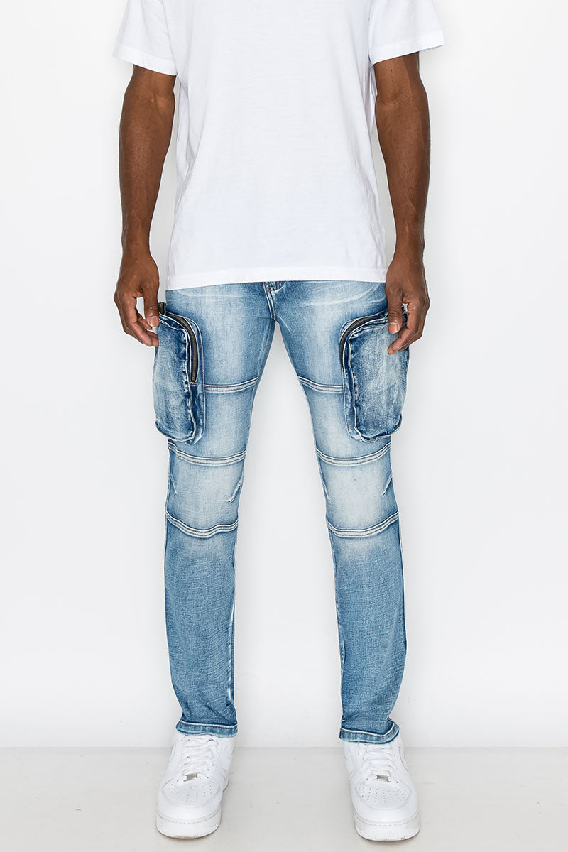 ZIPPER CARGO DENIM JEANS
