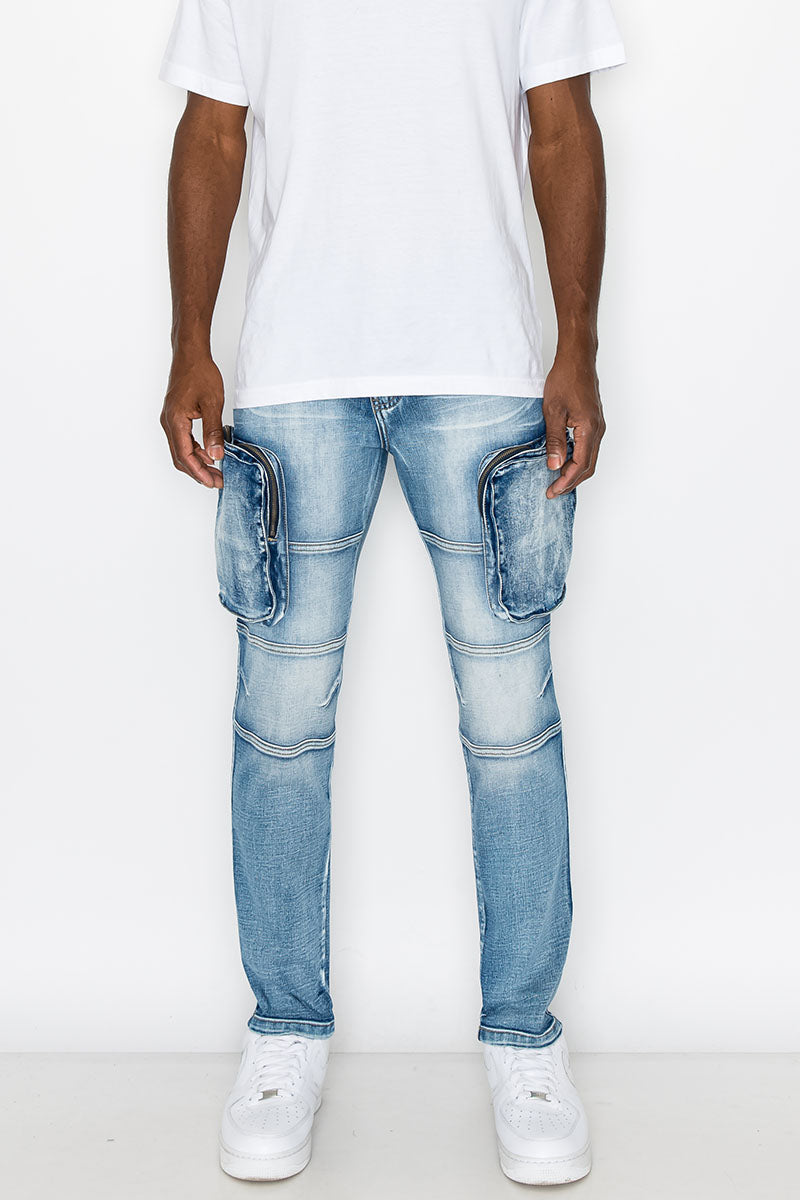 Zipper Cargo Denim Jeans
