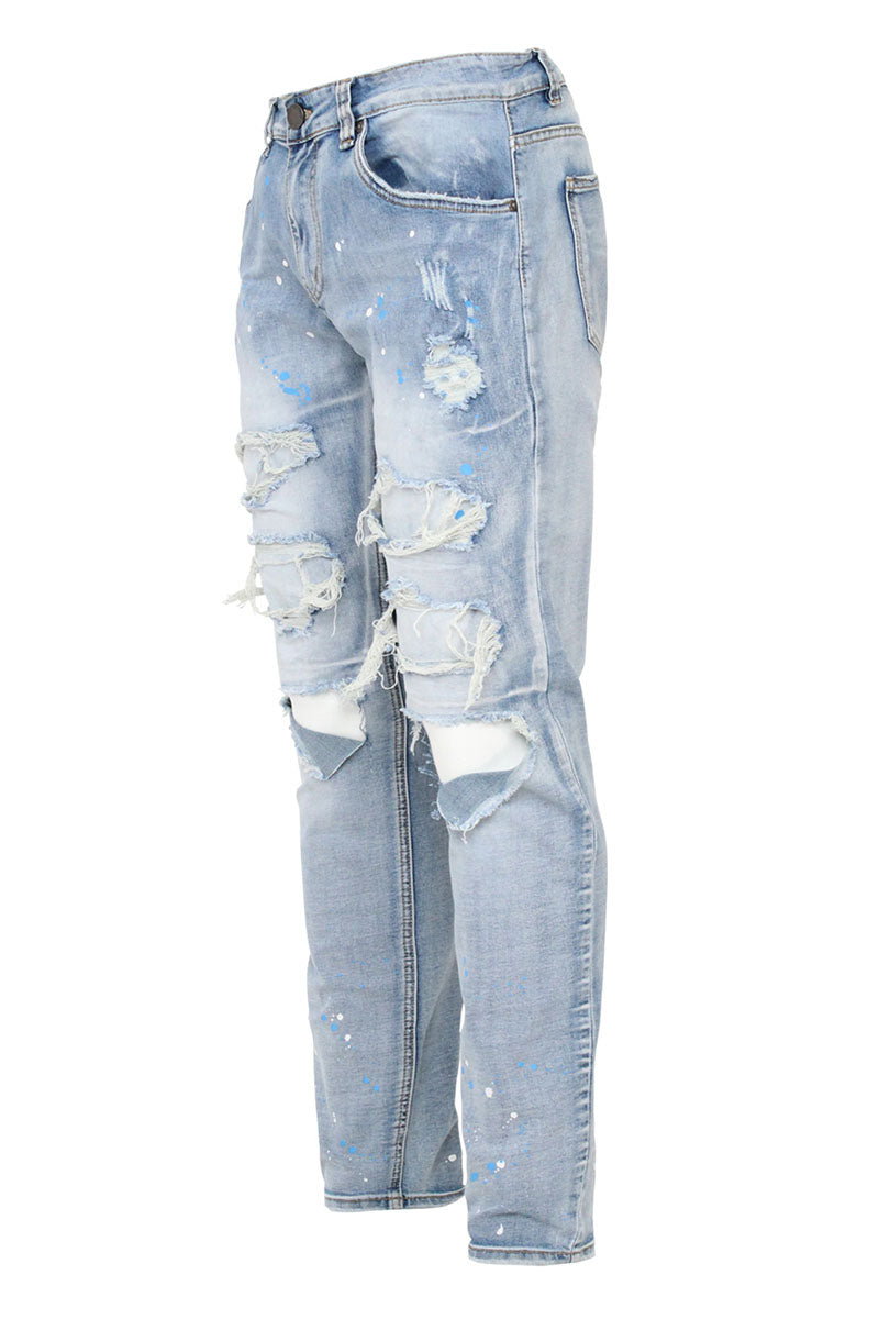 SPLATTER RIPPED DENIM JEANS