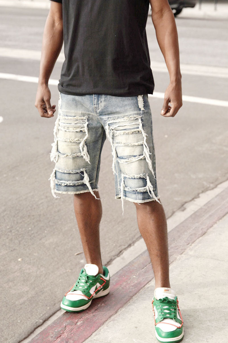 DISTRESSED DENIM SHORTS