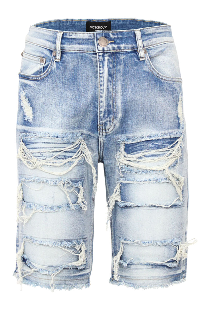 DISTRESSED DENIM SHORTS