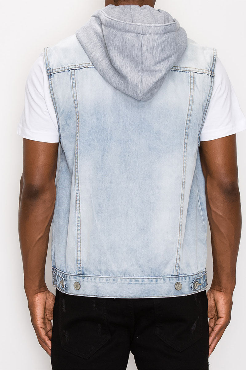 Denim vest with hood deals