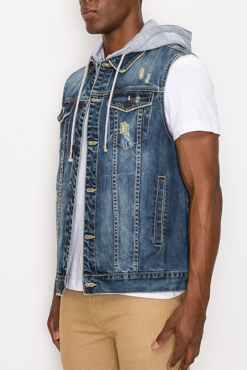 Detachable Hood Denim Vest