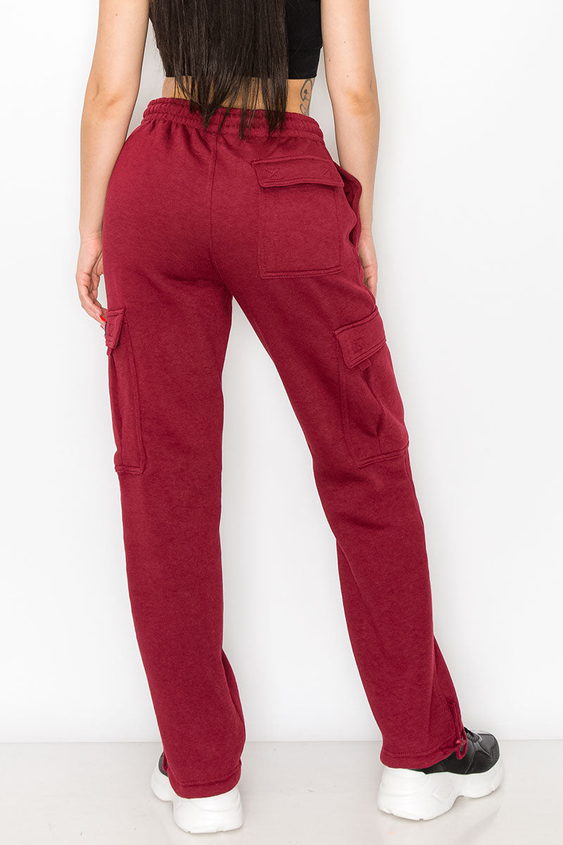 UNISEX FLEECE HEAVYWEIGHT CARGO SWEATPANTS - Burgundy