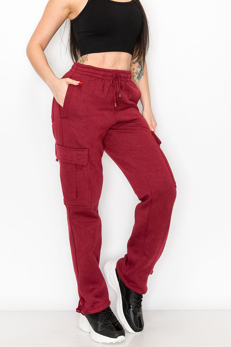 UNISEX FLEECE HEAVYWEIGHT CARGO SWEATPANTS - Burgundy