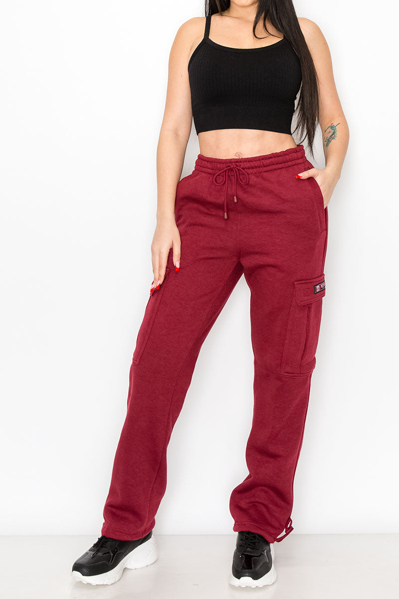 UNISEX FLEECE HEAVYWEIGHT CARGO SWEATPANTS - Burgundy
