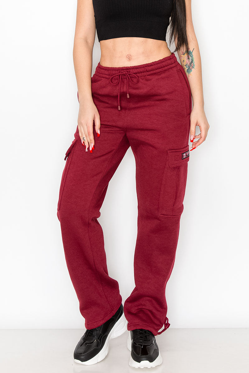 UNISEX FLEECE HEAVYWEIGHT CARGO SWEATPANTS - Burgundy