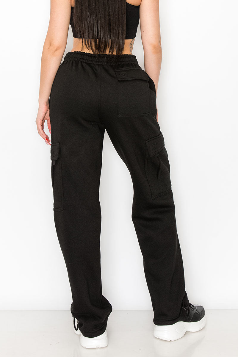UNISEX FLEECE HEAVYWEIGHT CARGO SWEATPANTS - Black