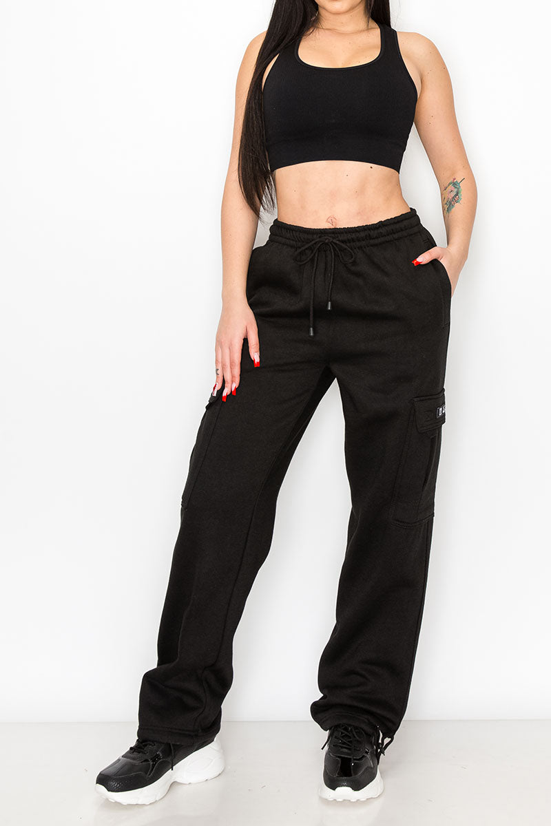 UNISEX FLEECE HEAVYWEIGHT CARGO SWEATPANTS - Black