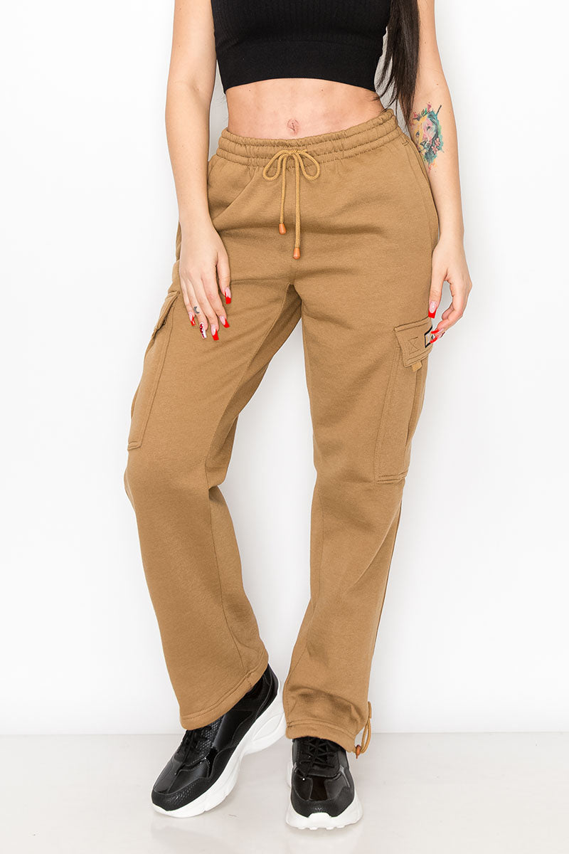 UNISEX FLEECE HEAVYWEIGHT CARGO SWEATPANTS - Wheat