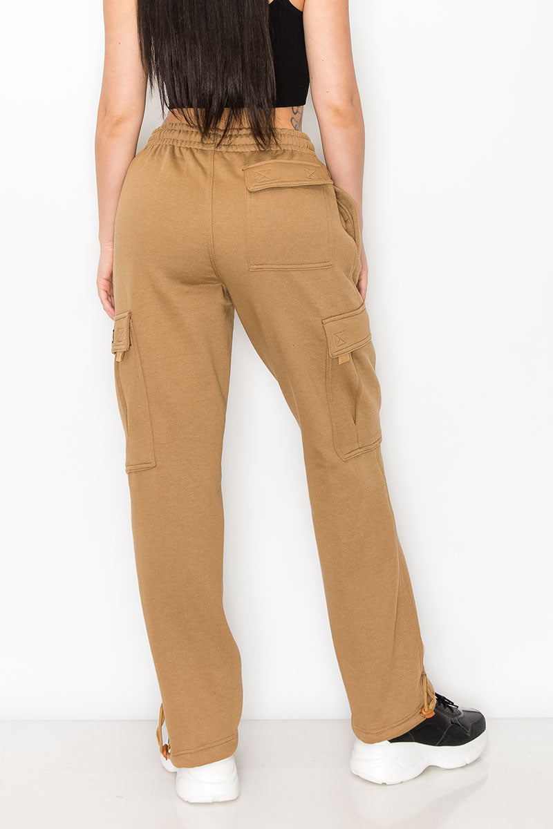 UNISEX FLEECE HEAVYWEIGHT CARGO SWEATPANTS - Wheat