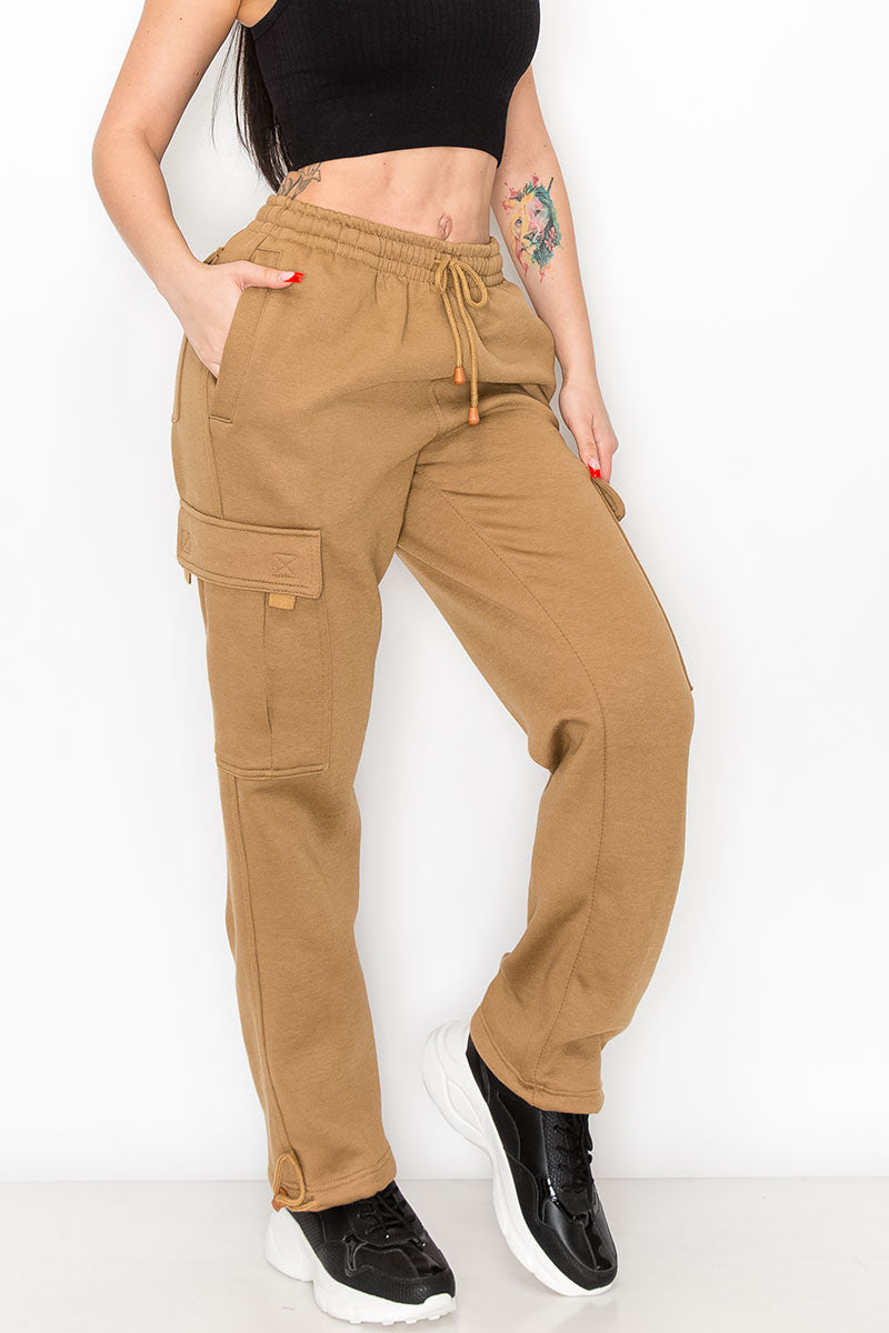 UNISEX FLEECE HEAVYWEIGHT CARGO SWEATPANTS - Wheat