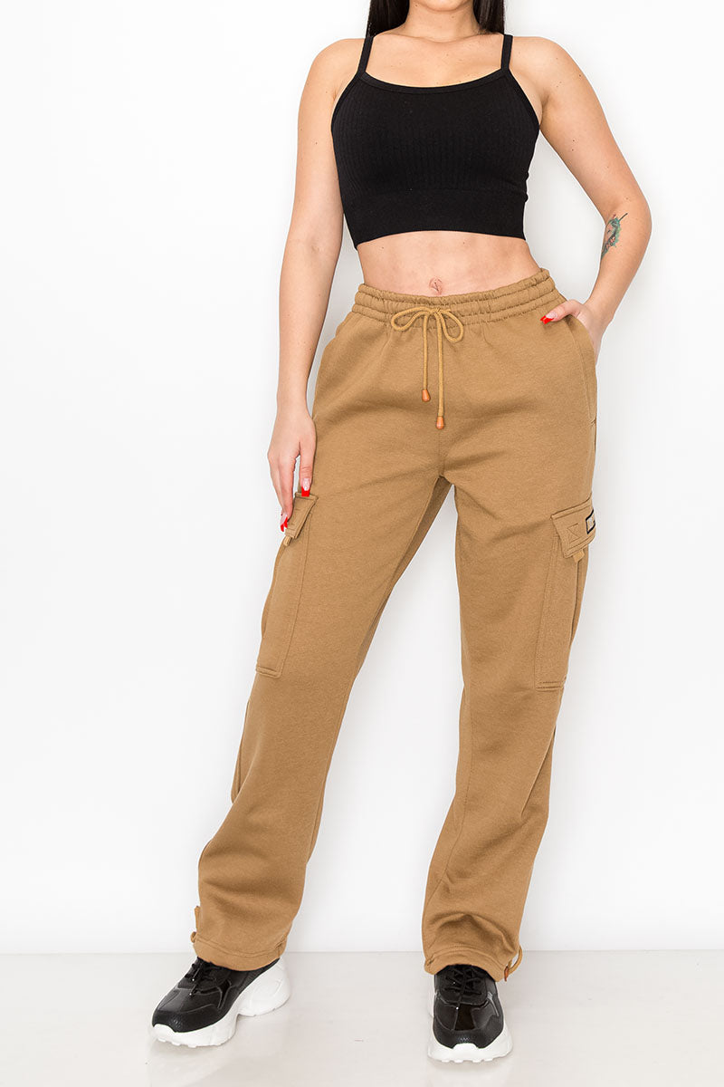 UNISEX FLEECE HEAVYWEIGHT CARGO SWEATPANTS - Wheat